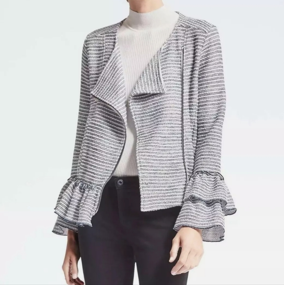 NWOT J.Crew Ruffle Sleeve Knit Jacket - Picture 1 of 9